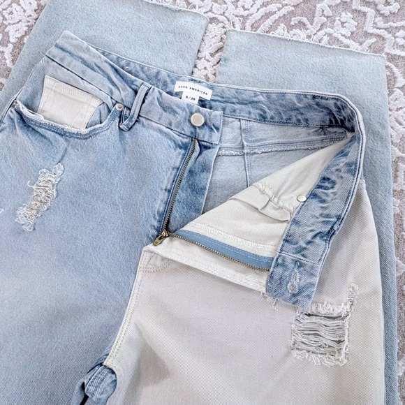 NWOT Good American Good Icon Pieced Distressed Denim - Picture 4 of 11